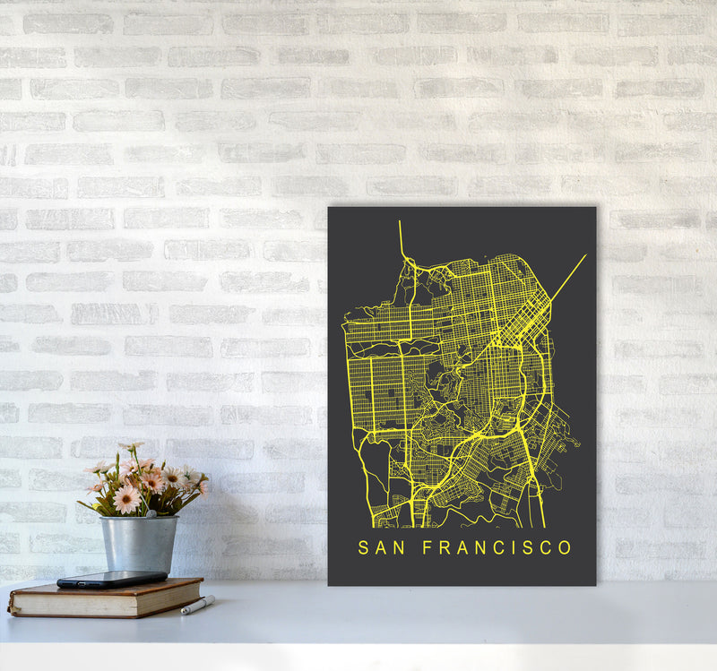 San Francisco Map Neon Art Print by Pixy Paper A2 Black Frame