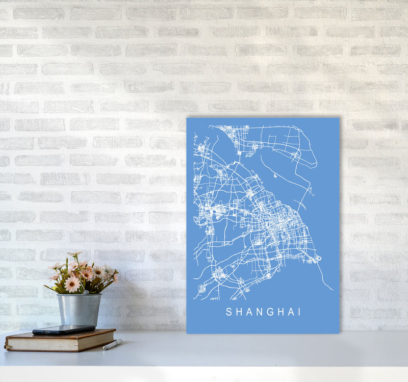 Shanghai Map Blueprint Art Print by Pixy Paper A2 Black Frame