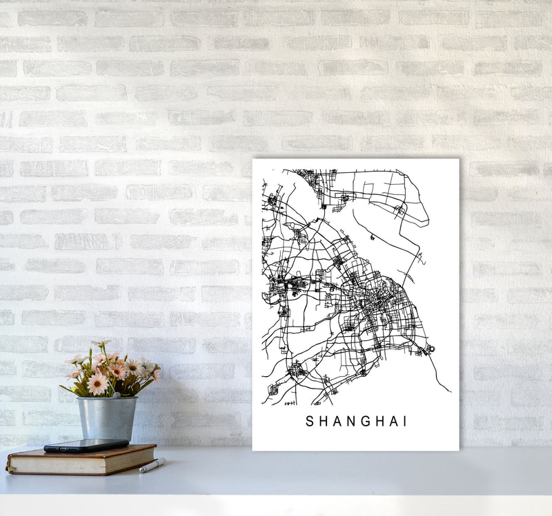 Shanghai Map Art Print by Pixy Paper A2 Black Frame