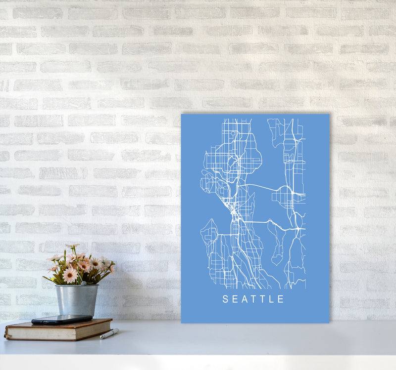 Seattle Map Blueprint Art Print by Pixy Paper A2 Black Frame