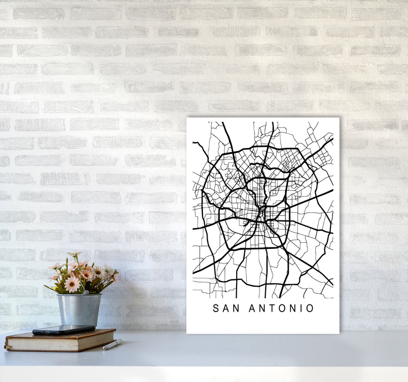 San Antonio Map Art Print by Pixy Paper A2 Black Frame