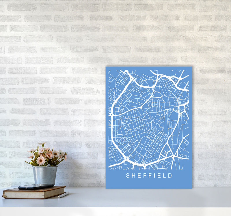Sheffield Map Blueprint Art Print by Pixy Paper A2 Black Frame