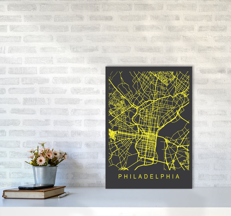Philadelphia Map Neon Art Print by Pixy Paper A2 Black Frame