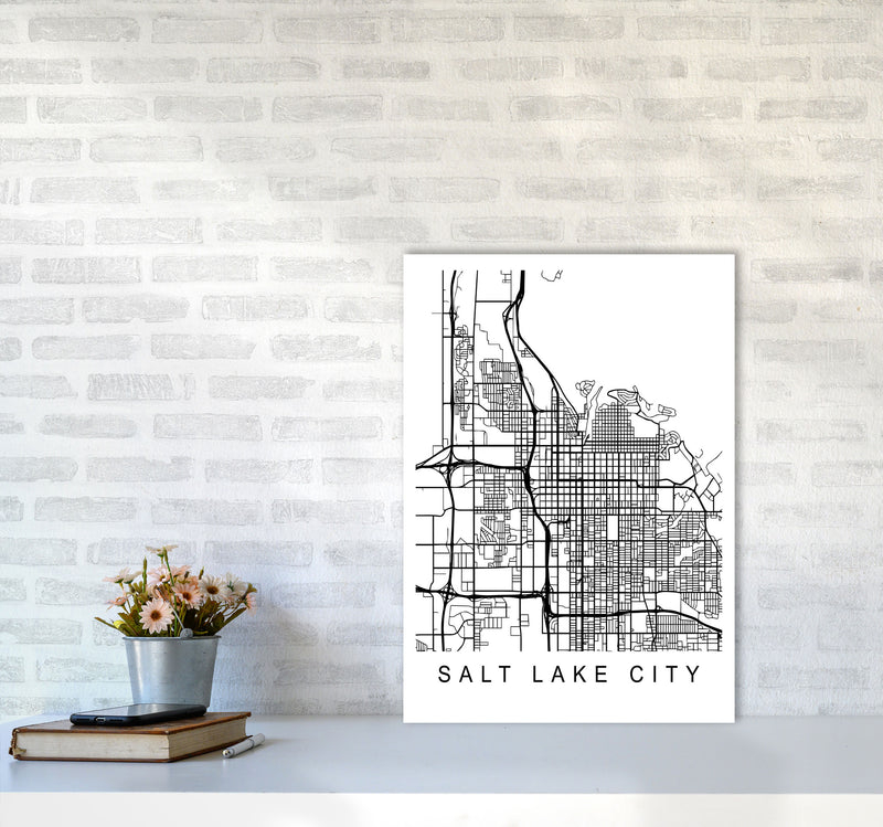 Salt Lake Map Art Print by Pixy Paper A2 Black Frame