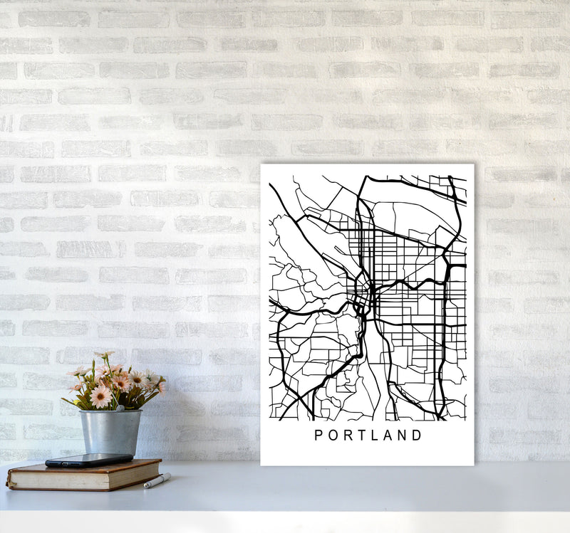 Portland Map Art Print by Pixy Paper A2 Black Frame