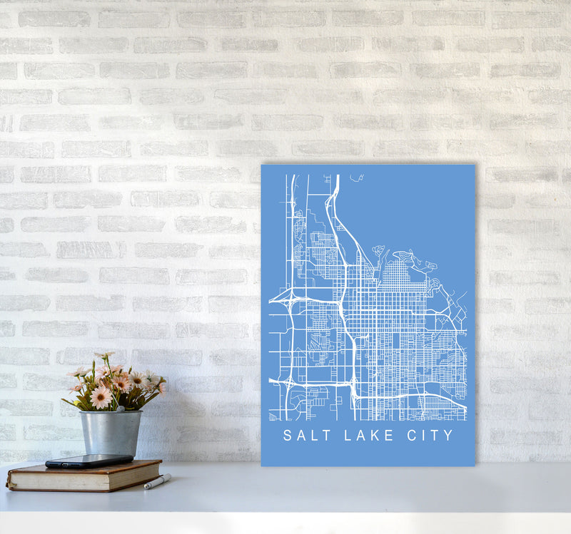 Salt Lake City Map Blueprint Art Print by Pixy Paper A2 Black Frame