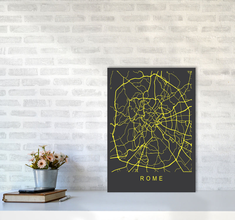 Rome Map Neon Art Print by Pixy Paper A2 Black Frame