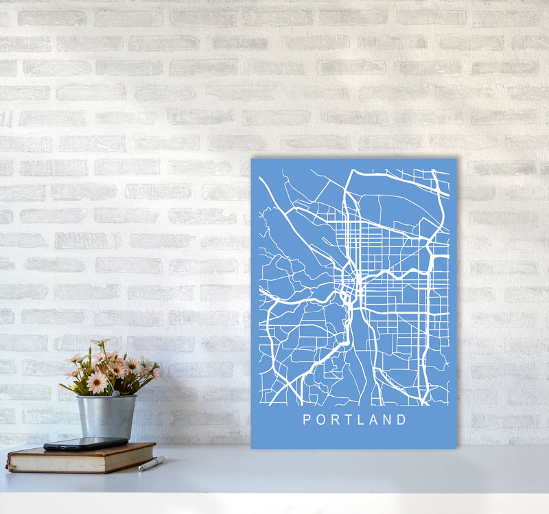 Portland Map Blueprint Art Print by Pixy Paper A2 Black Frame