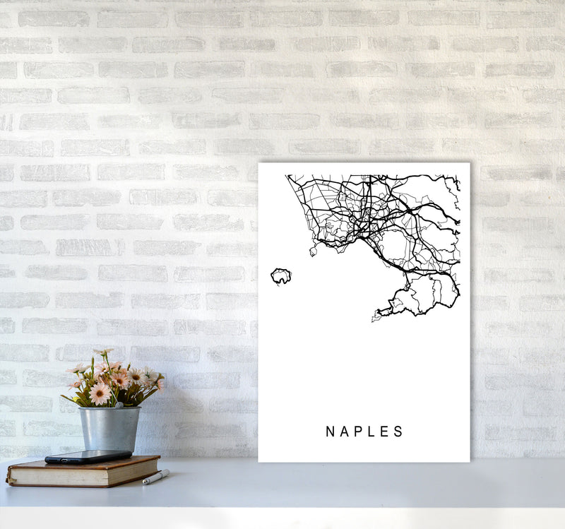 Naples Map Art Print by Pixy Paper A2 Black Frame