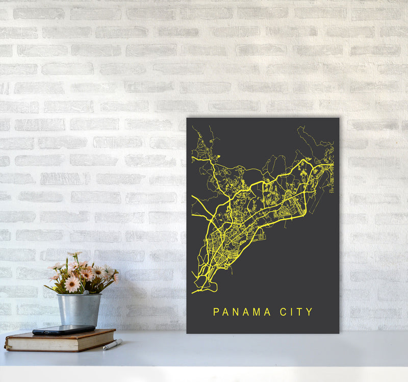 Panama City Map Neon Art Print by Pixy Paper A2 Black Frame