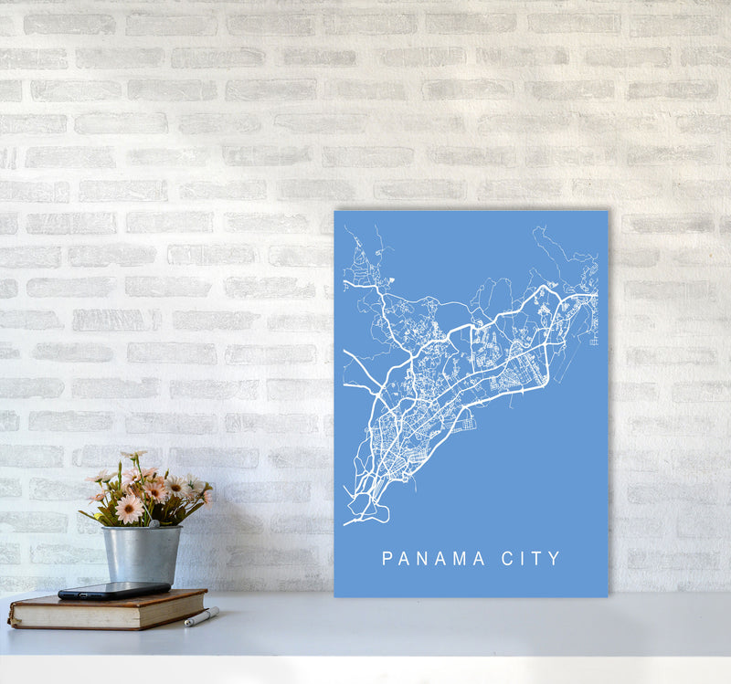 Panama City Map Blueprint Art Print by Pixy Paper A2 Black Frame