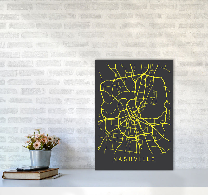 Nashville Map Neon Art Print by Pixy Paper A2 Black Frame
