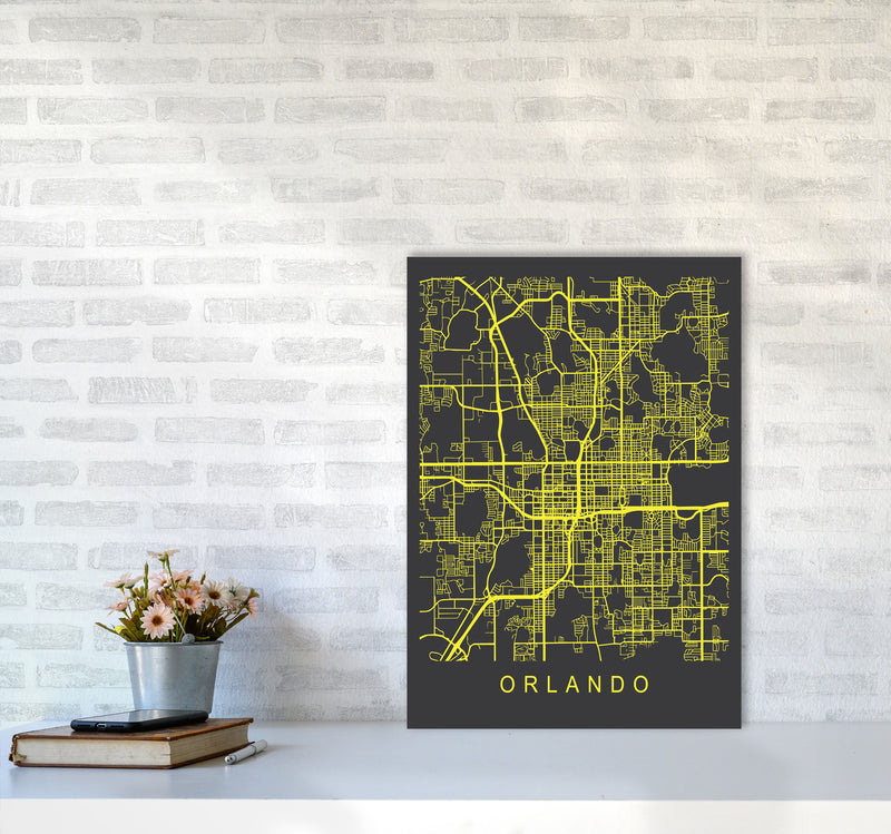 Orlando Map Neon Art Print by Pixy Paper A2 Black Frame