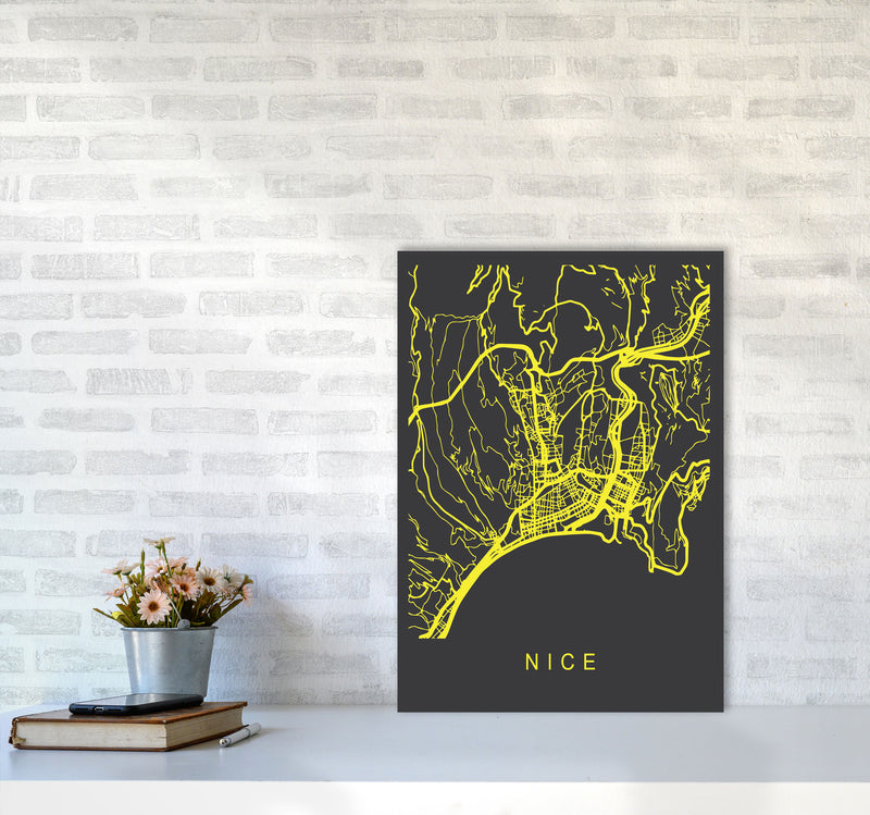 Nice Map Neon Art Print by Pixy Paper A2 Black Frame