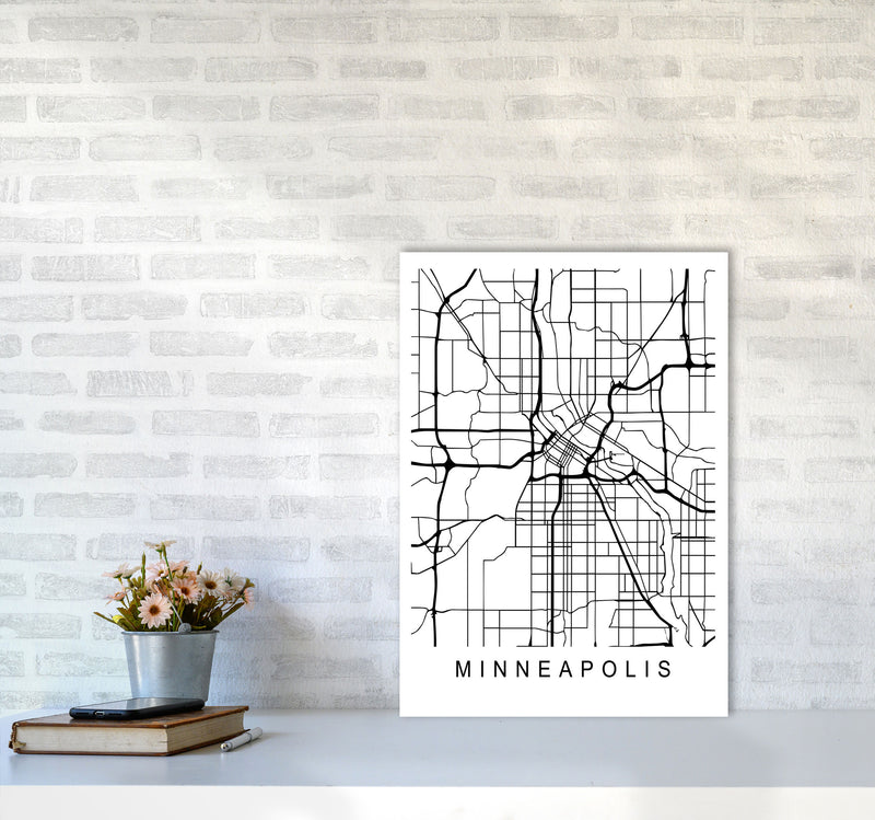 Minneapolis Map Art Print by Pixy Paper A2 Black Frame