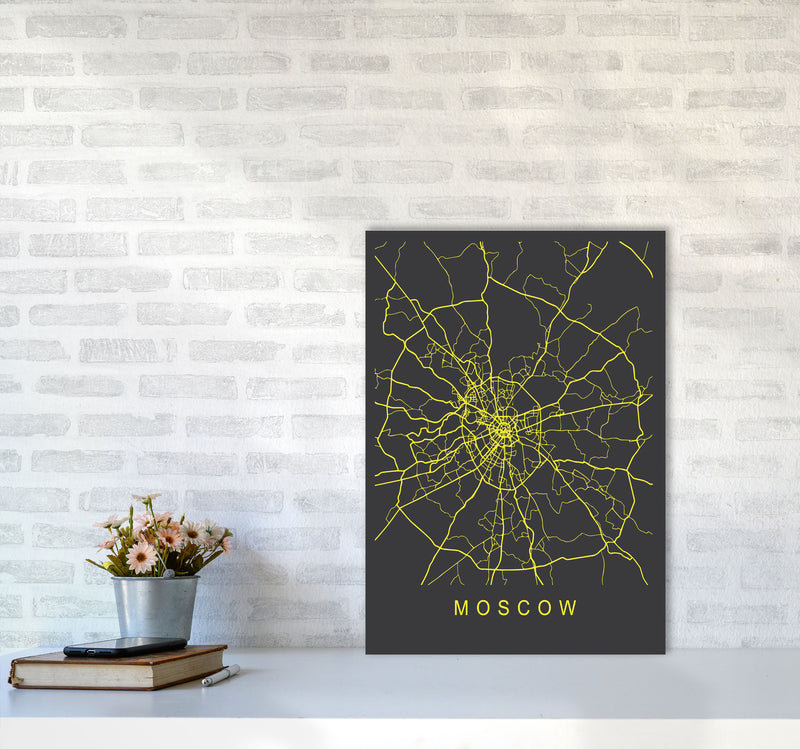 Moscow Map Neon Art Print by Pixy Paper A2 Black Frame
