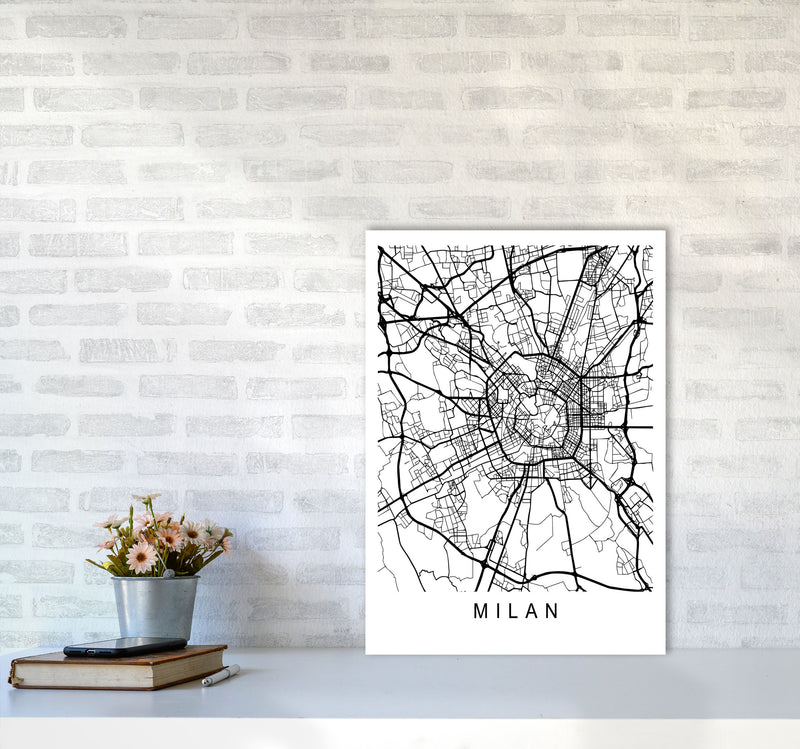 Milan Map Art Print by Pixy Paper A2 Black Frame