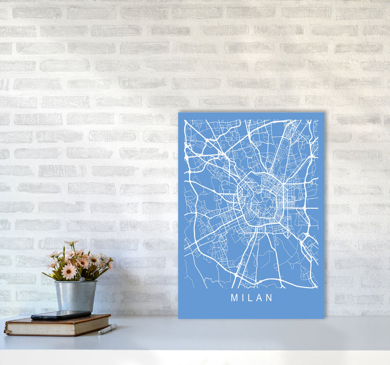 Milan Map Blueprint Art Print by Pixy Paper A2 Black Frame