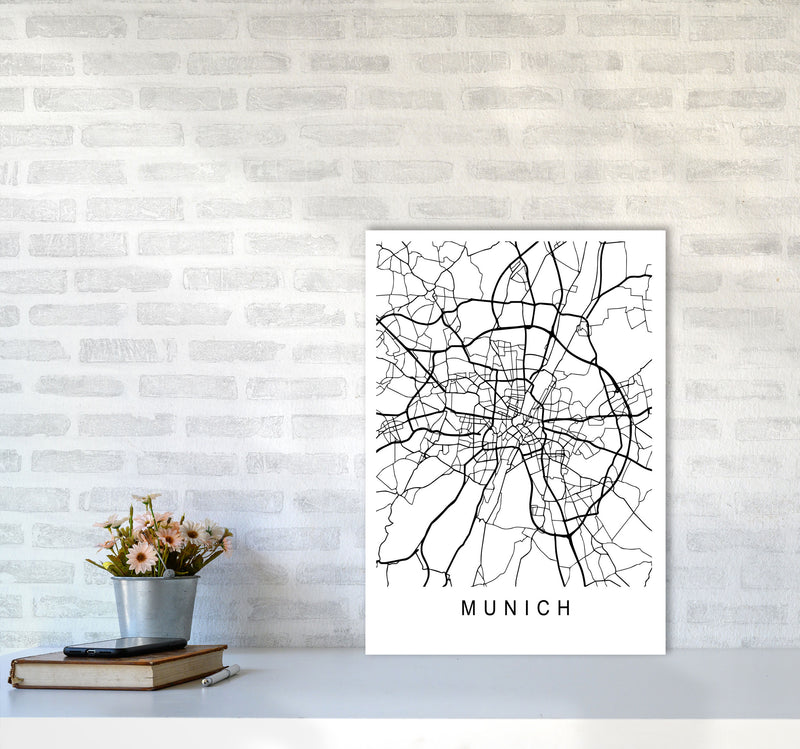 Munich Map Art Print by Pixy Paper A2 Black Frame