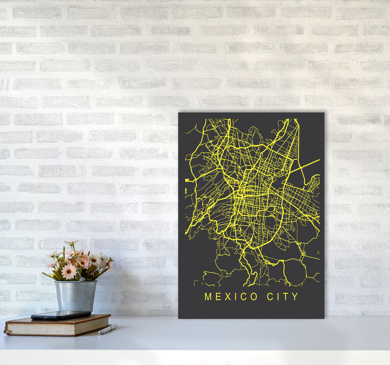 Mexico City Map Neon Art Print by Pixy Paper A2 Black Frame