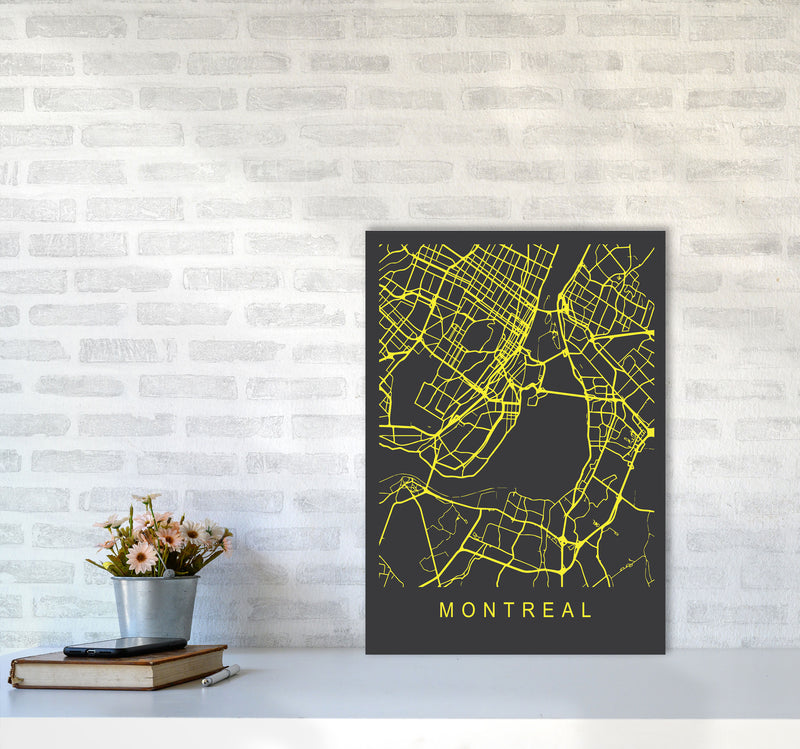 Montreal Map Neon Art Print by Pixy Paper A2 Black Frame