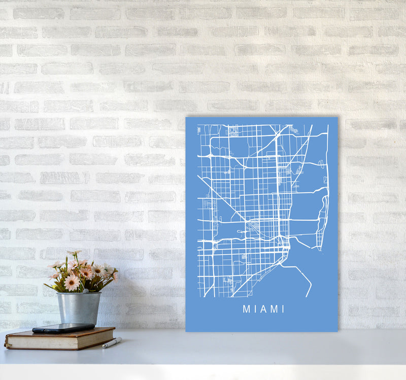 Miami Map Blueprint Art Print by Pixy Paper A2 Black Frame
