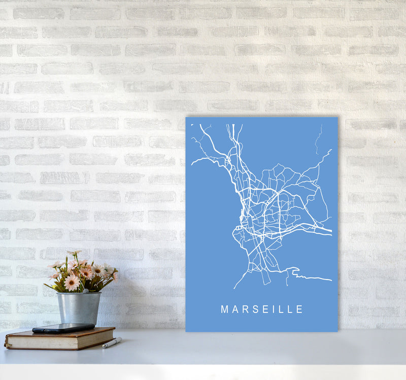 Marseille Map Blueprint Art Print by Pixy Paper A2 Black Frame