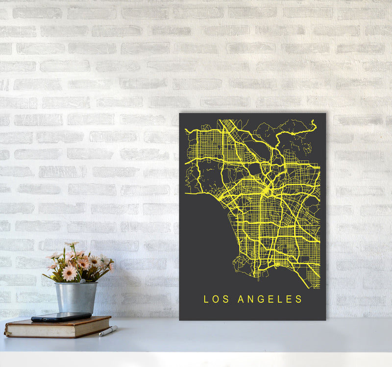 Los Angeles Map Neon Art Print by Pixy Paper A2 Black Frame