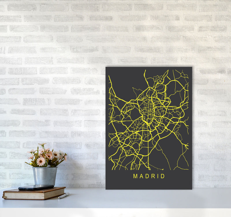 Madrid Map Neon Art Print by Pixy Paper A2 Black Frame