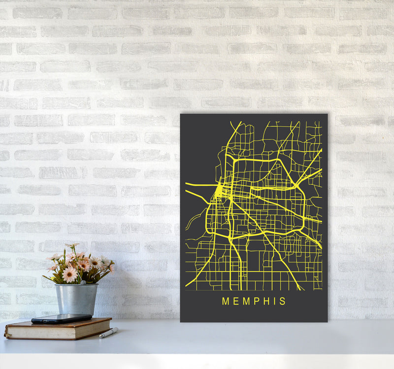 Memphis Map Neon Art Print by Pixy Paper A2 Black Frame