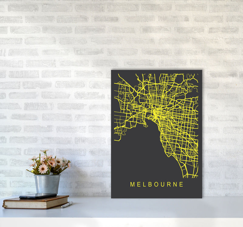 Melbourne Map Neon Art Print by Pixy Paper A2 Black Frame