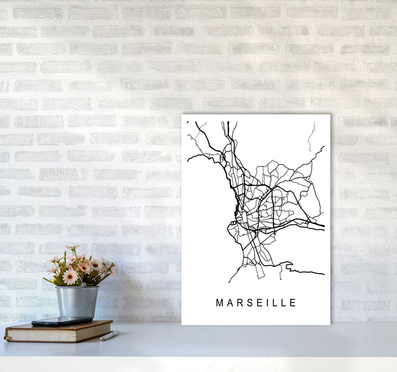 Marseille Map Art Print by Pixy Paper A2 Black Frame