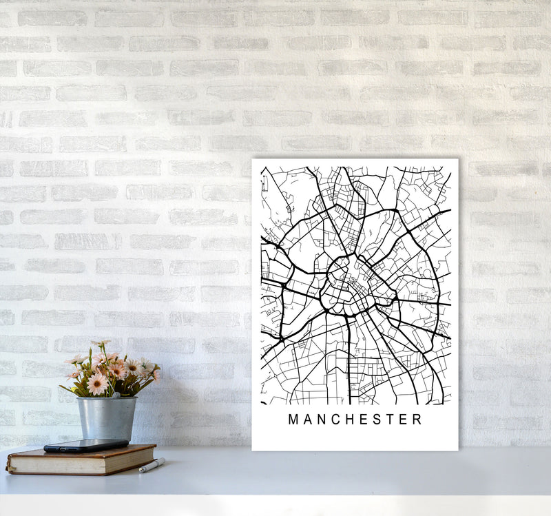 Manchester Map Art Print by Pixy Paper A2 Black Frame