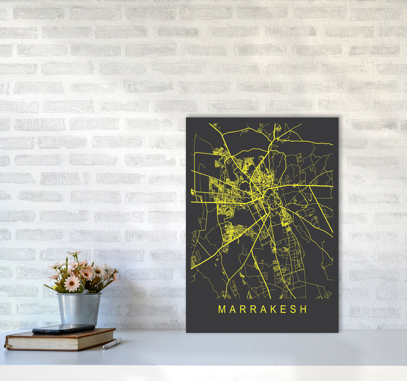 Marrakesh Map Neon Art Print by Pixy Paper A2 Black Frame