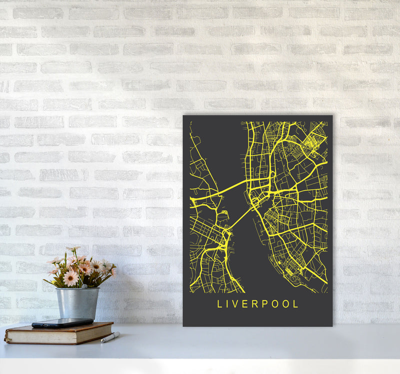 Liverpool Map Neon Art Print by Pixy Paper A2 Black Frame