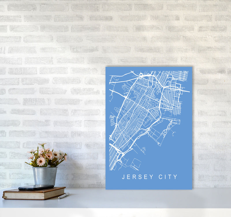 Jersey City Map Blueprint Art Print by Pixy Paper A2 Black Frame
