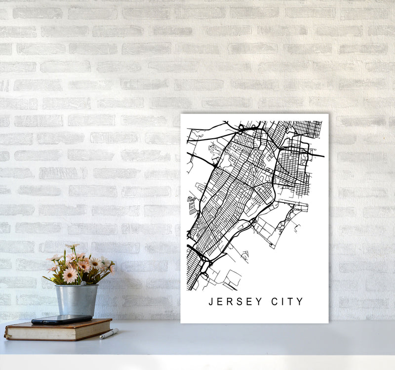Jersey City Map Art Print by Pixy Paper A2 Black Frame