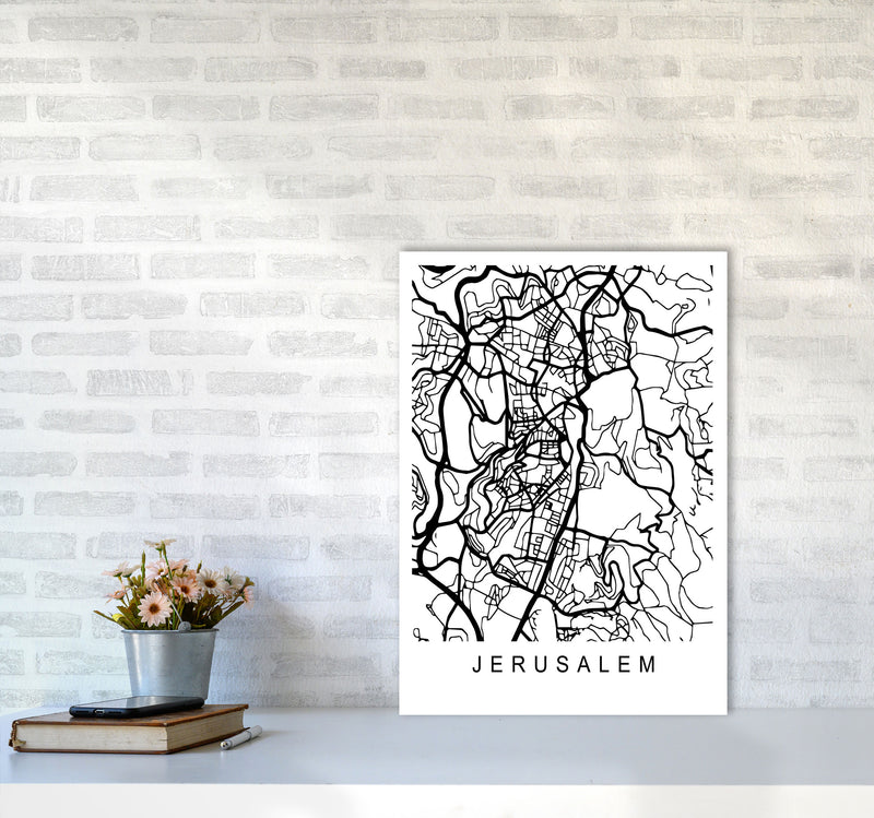 Jerusalem Map Art Print by Pixy Paper A2 Black Frame