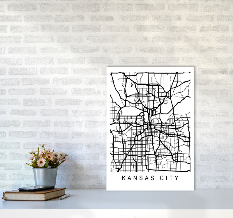 Kansas City Map Art Print by Pixy Paper A2 Black Frame