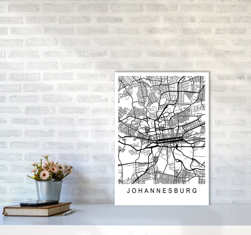 Johannesburg Map Art Print by Pixy Paper A2 Black Frame