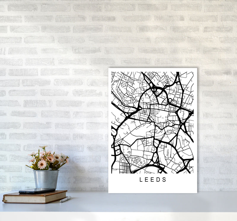 Leeds Map Art Print by Pixy Paper A2 Black Frame