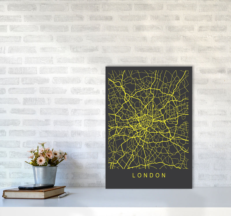 London Map Neon Art Print by Pixy Paper A2 Black Frame