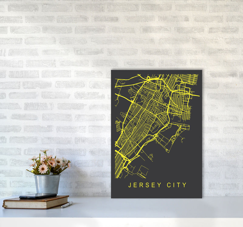 Jersey Map Neon Art Print by Pixy Paper A2 Black Frame