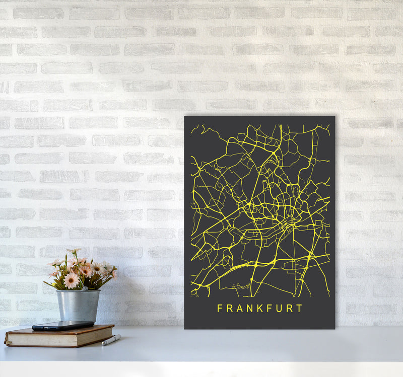 Frankfurt Map Neon Art Print by Pixy Paper A2 Black Frame