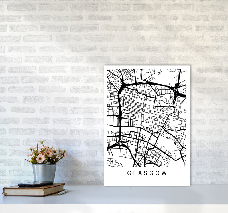 Glasgow Map Art Print by Pixy Paper A2 Black Frame