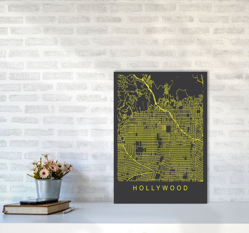 Hollywood Map Neon Art Print by Pixy Paper A2 Black Frame