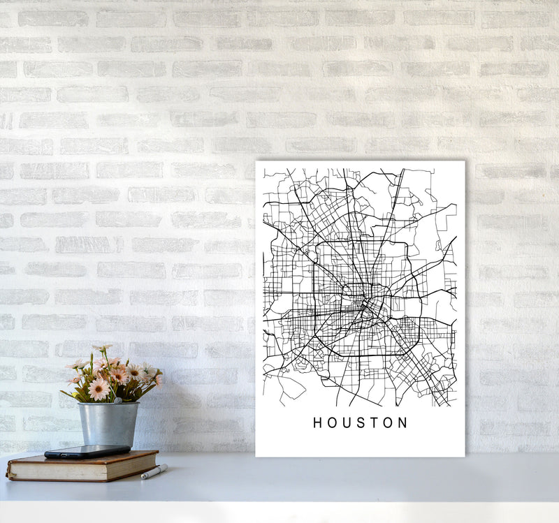 Houston Map Art Print by Pixy Paper A2 Black Frame