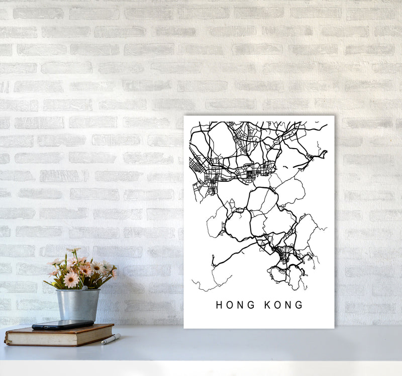 Hong Kong Map Art Print by Pixy Paper A2 Black Frame