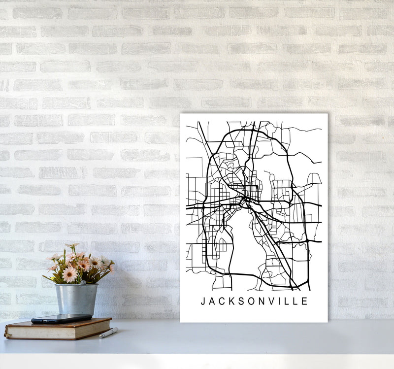 Jacksonville Map Art Print by Pixy Paper A2 Black Frame