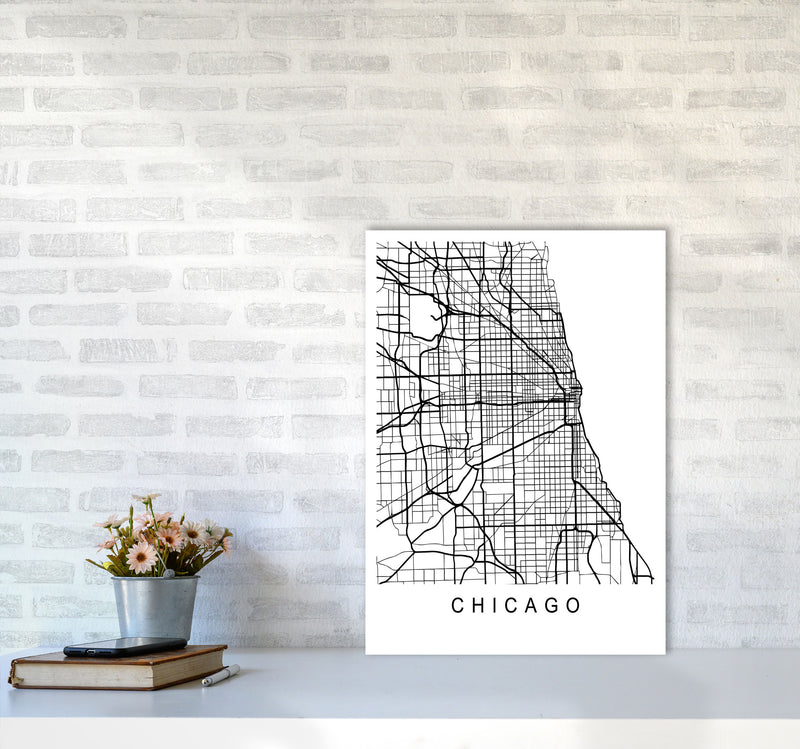 Chicago Map Art Print by Pixy Paper A2 Black Frame